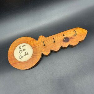 Vintage Wooden Key Holder Hooks Cross Stitch Retro Brown Wall Hanging Decor